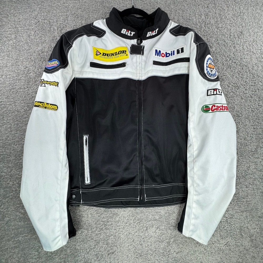 Bilt BLM 23 Adult 3XL Motorcycle‎ Racing Jacket Mesh Black White Sponsor Patches